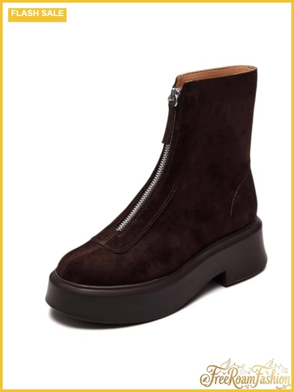 Platform Ankle Boots Suede Leather Chelsea Booties Block Heel Zip Winter Casual
